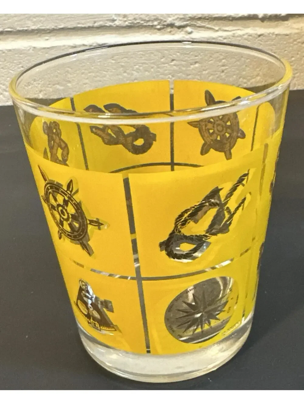 4 Vtg MCM Blue, Yellow, Red & Green Nautical Ship Whiskey Rocks Glasses France